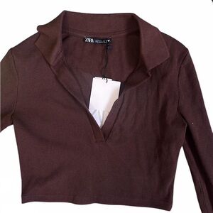 Zara Women's Chocolate Ribbed Crop Top
